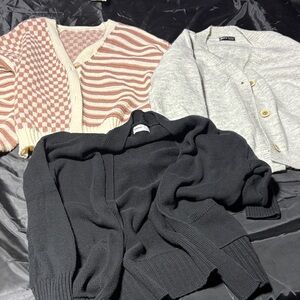 Stylish Cardigan Trio - Black, Gray, and Pink